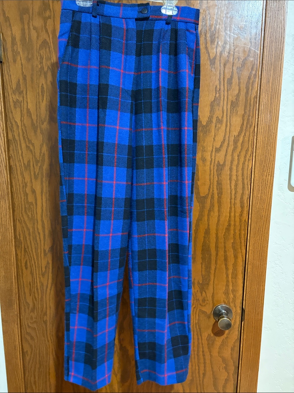 Vintage plaid wool blend trousers